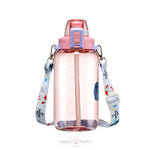 Load image into Gallery viewer, Water Bottle With Straw And Shoulder Strap Sticker For Kids - 1200Ml