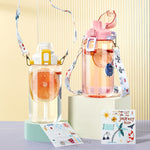 Load image into Gallery viewer, Water Bottle With Straw And Shoulder Strap Sticker For Kids - 1200Ml