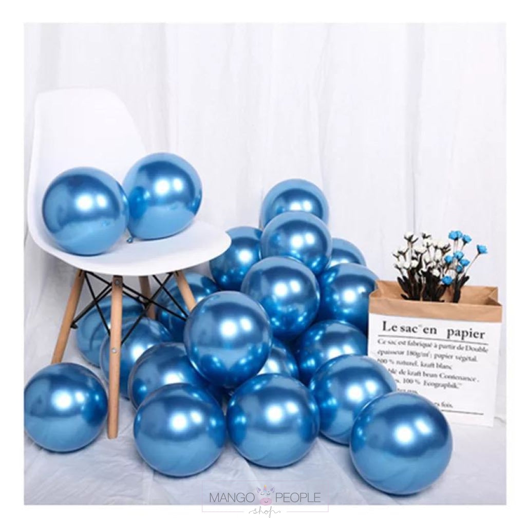 Chrome Metallic Latex Balloons- Set Of 50 Party Supplies Mango People Local Blue 
