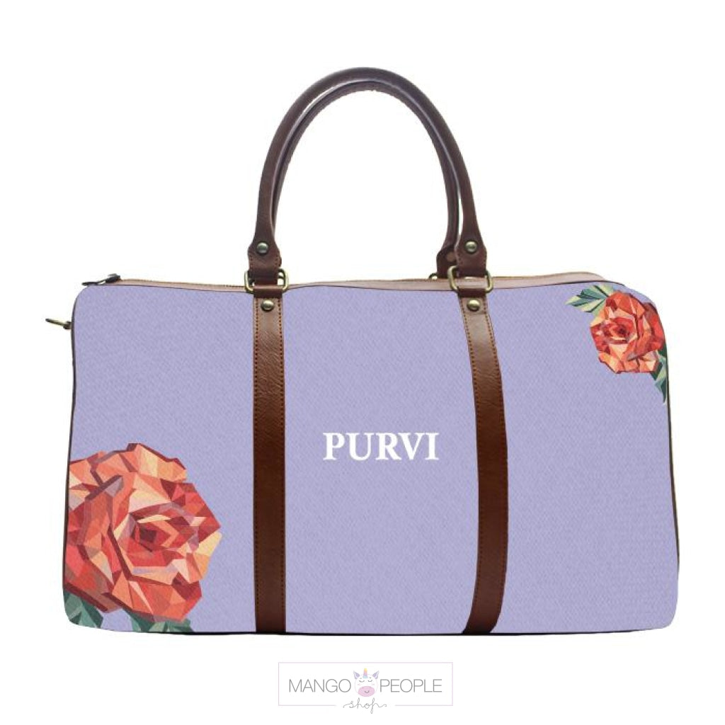 Monogram Personalised Rose Pattern - Lilac Duffle Bag UrbanHand Brown 