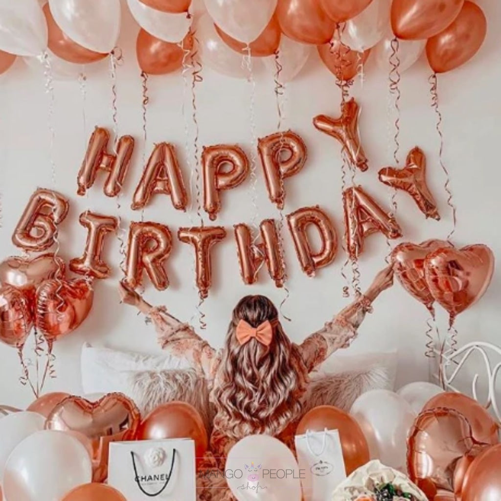 Set of 13 Letters Rose Gold Happy Birthday Balloons – Mango People