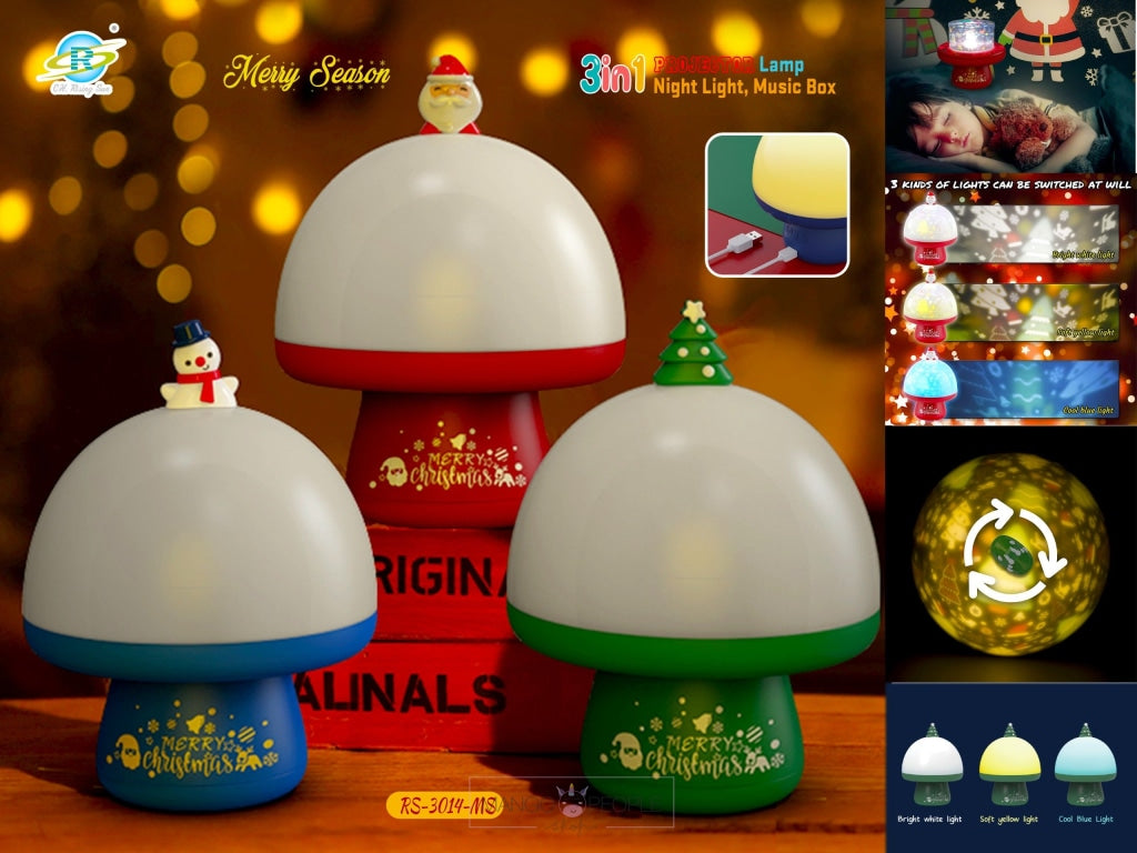 3-1 Led Night Light Christmas Projector Lamp Usb Rechargeable Music Box Lamps For Kids With