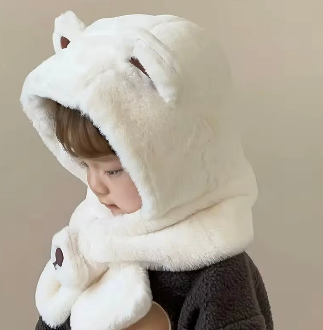 Fluffy Bunny Ear Cap with Scarf
