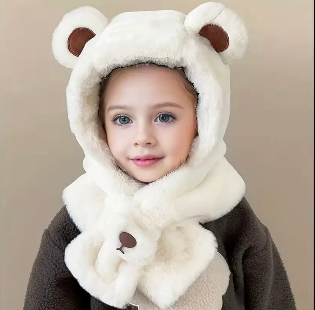 Fluffy Bunny Ear Cap with Scarf