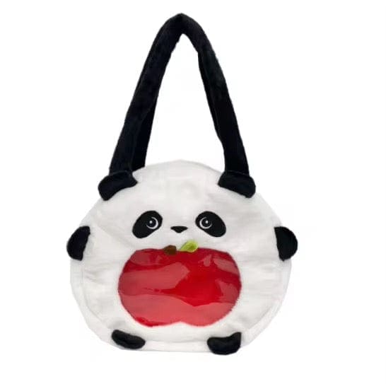Panda Apple Plush Tote – Cute & Playful Shoulder Bag