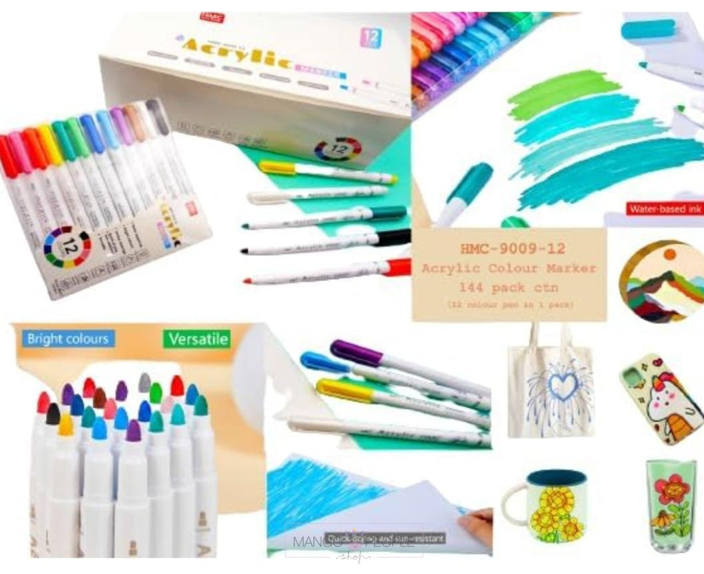 Acrylic Color Marker Pens For Artists- 12 Shades Markers And Highlighters