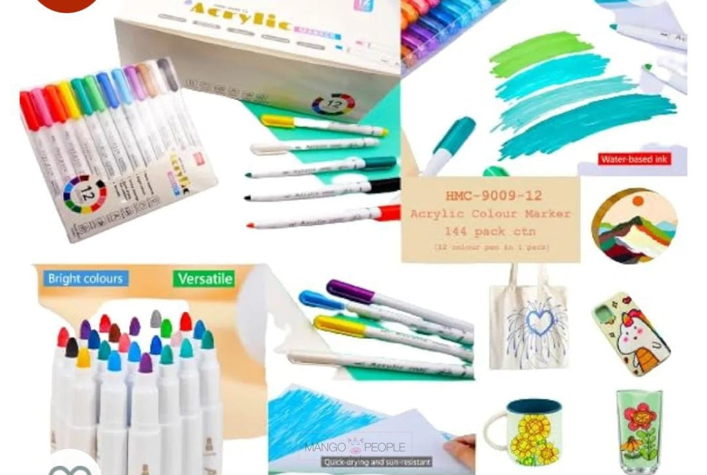 Acrylic Color Marker Pens For Artists- 12 Shades Markers And Highlighters