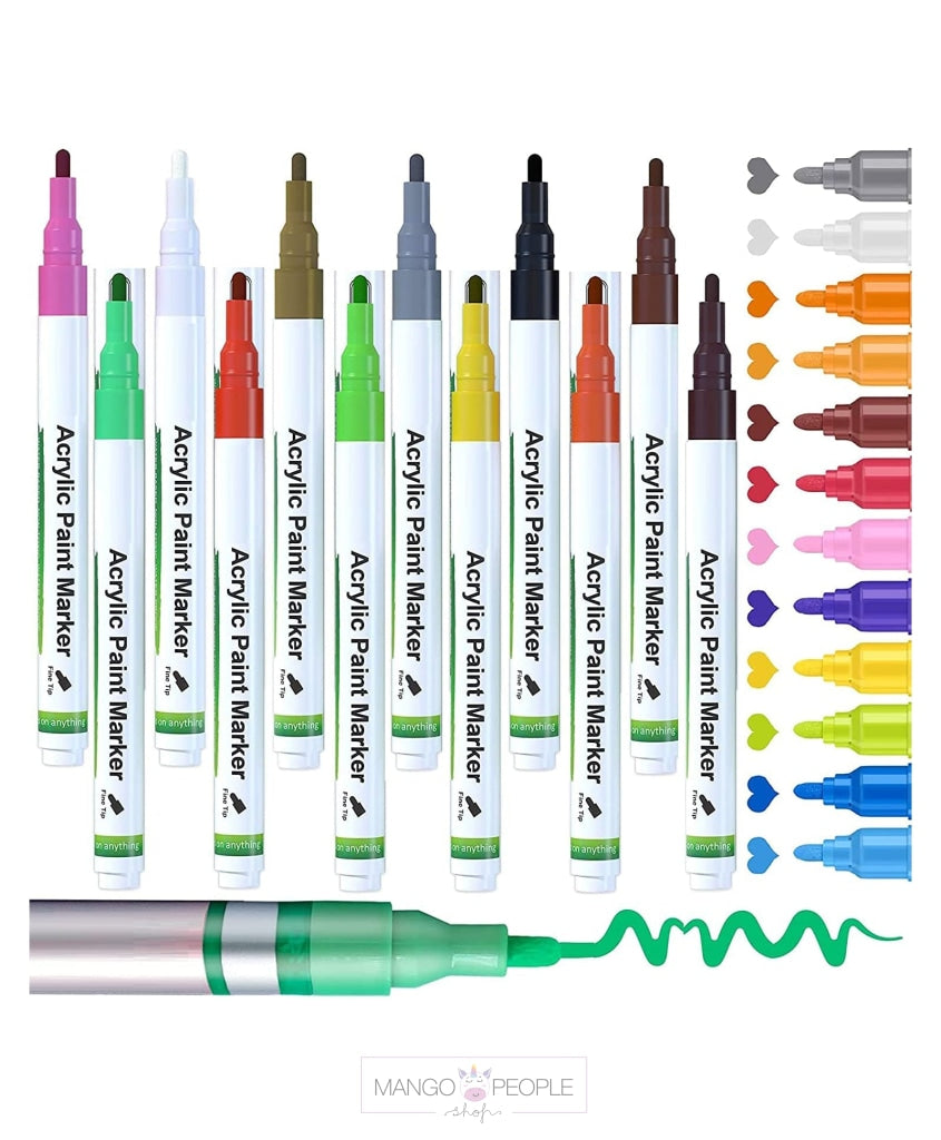 Acrylic Paint Marker Pen Set Of 12 Vibrant Colors - Multicolor Markers And Highlighters