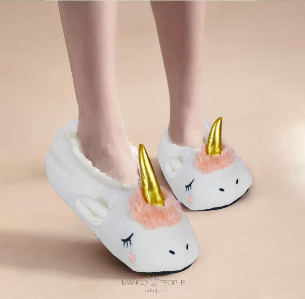 Adorable Unicorn Winter Plush Slippers