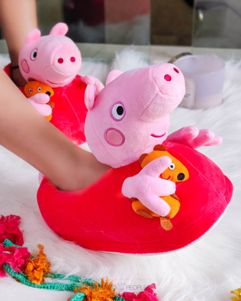 Adult Peppa Pig Plush Slippers - Red Plush Slippers Mango People Local 
