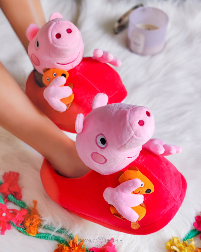 Adult Peppa Pig Plush Slippers - Red Plush Slippers Mango People Local 