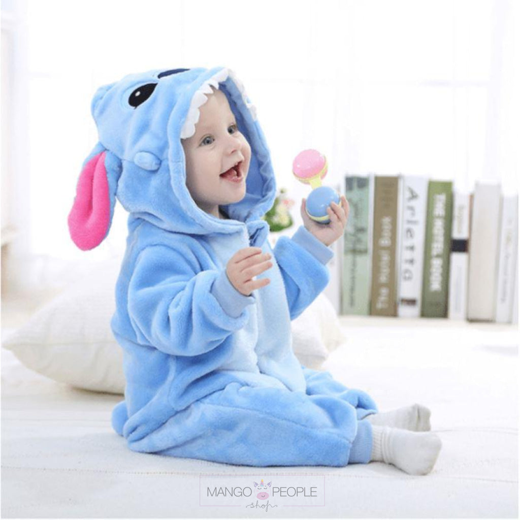 Amiable Stitch Flannel Hooded Romper for Babies Kids Onesie Mango People International 