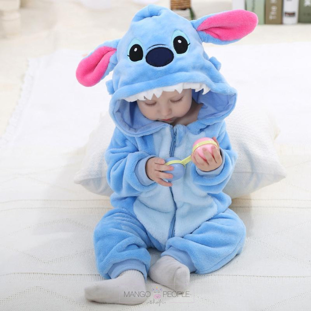 Amiable Stitch Flannel Hooded Romper for Babies Kids Onesie Mango People International 