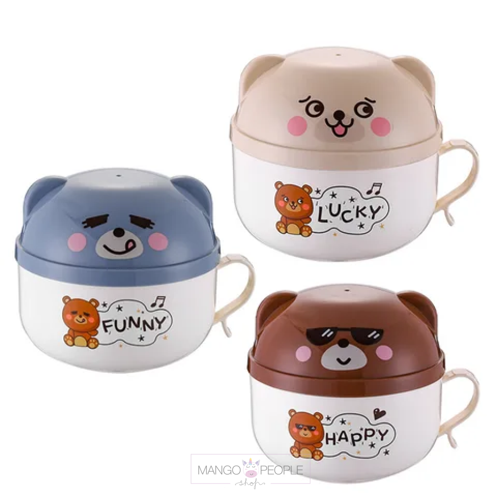 Bear Print Noodle/Soup Steel Cup With Handle