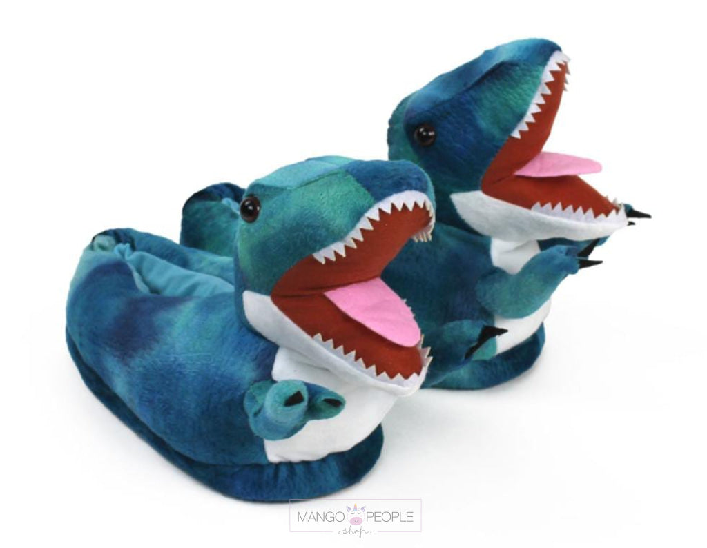 Blue T-Rex Dinosaur Slippers Plush