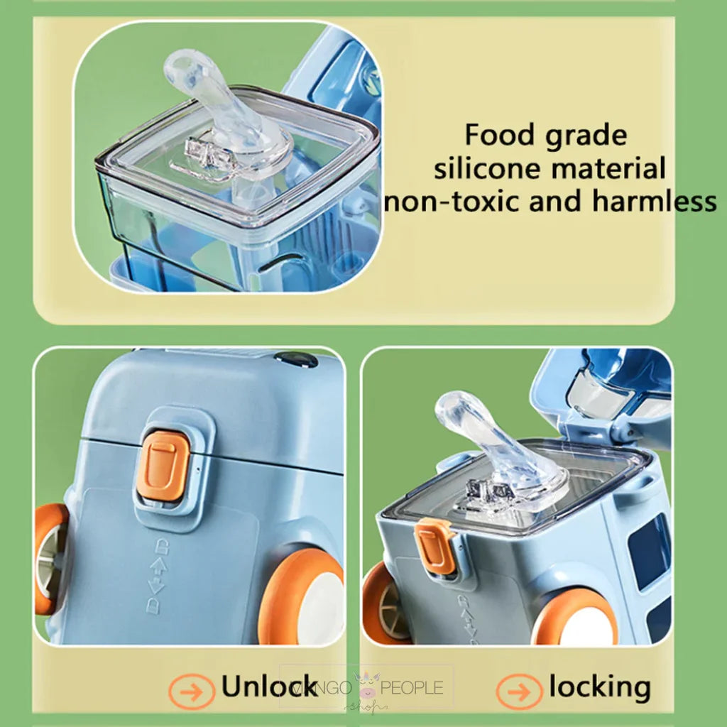 Bus Shaped Water Bottle for Kids with Strap, Sipper, and Straw - 500ml – Mango People