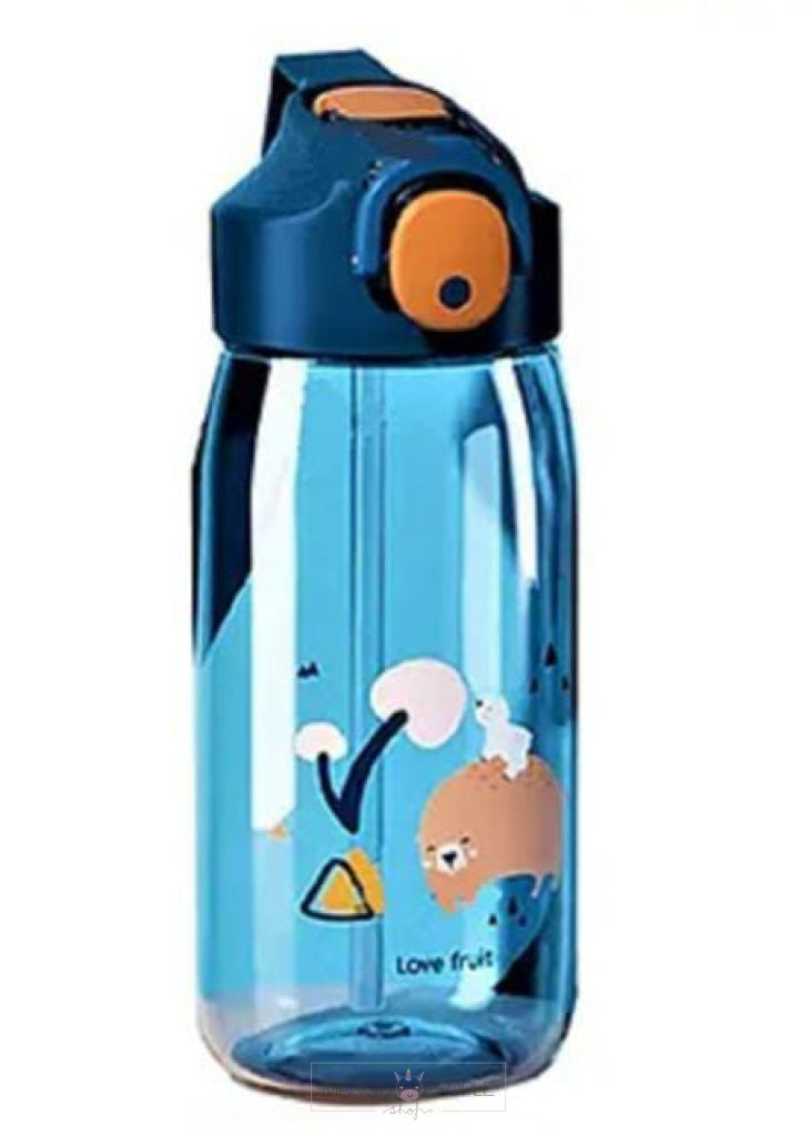 Cartoon Printed Cute Transparent Water Bottle With Sipper For Kids - 550Ml Blue Water Bottles