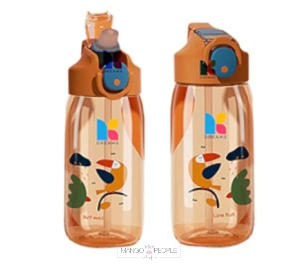 Cartoon Printed Cute Transparent Water Bottle With Sipper For Kids - 550Ml Orange Water Bottles