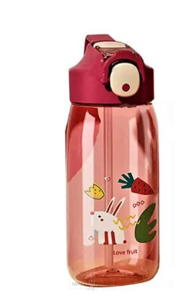 Cartoon Printed Cute Transparent Water Bottle With Sipper For Kids - 550Ml Pink Water Bottles