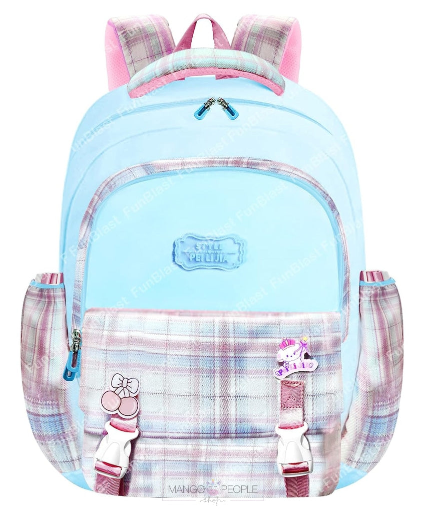 Casual Multipurpose Check Design Backpack For School And College Students Blue Backpack