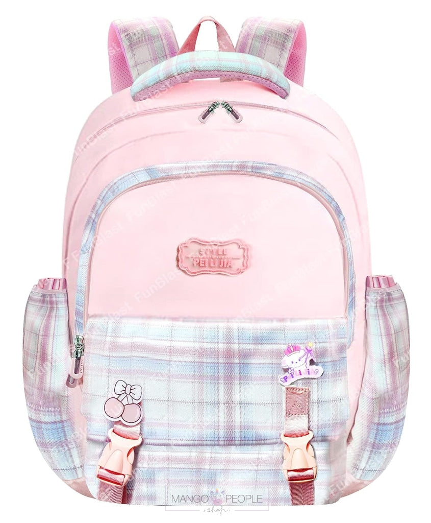 Casual Multipurpose Check Design Backpack For School And College Students Pink Backpack