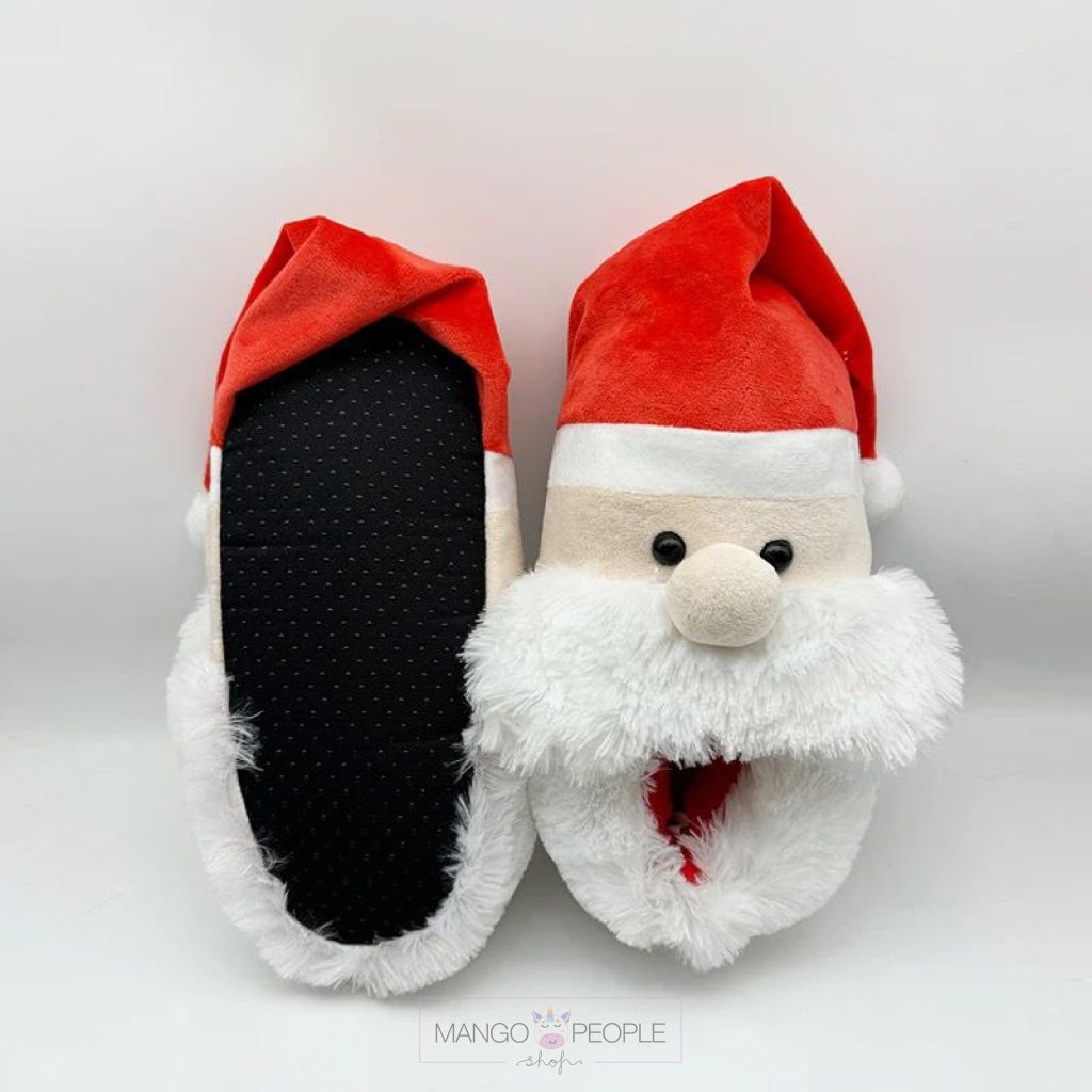 Christmas Theme Soft Santa Claus Hat Design Plush Slippers