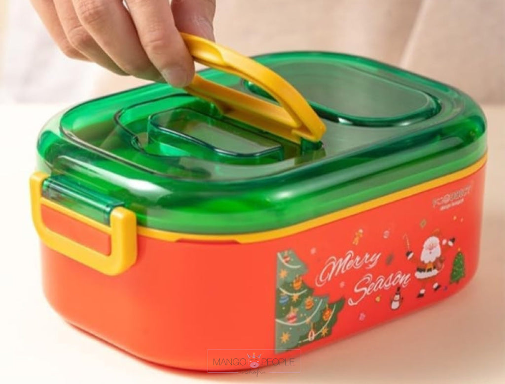 Christmas Theme Stainless Steel Lunch Box With Cutlery For Office And School Use Tiffin