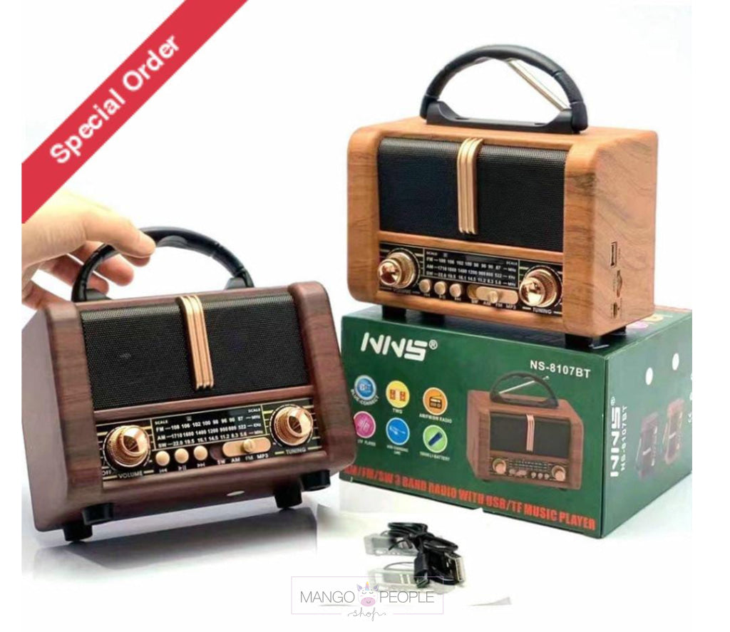 Classic Wooden Style Easy Carry Handle Am Fm Radio Portable Bluetooth Wireless Speaker Speakers