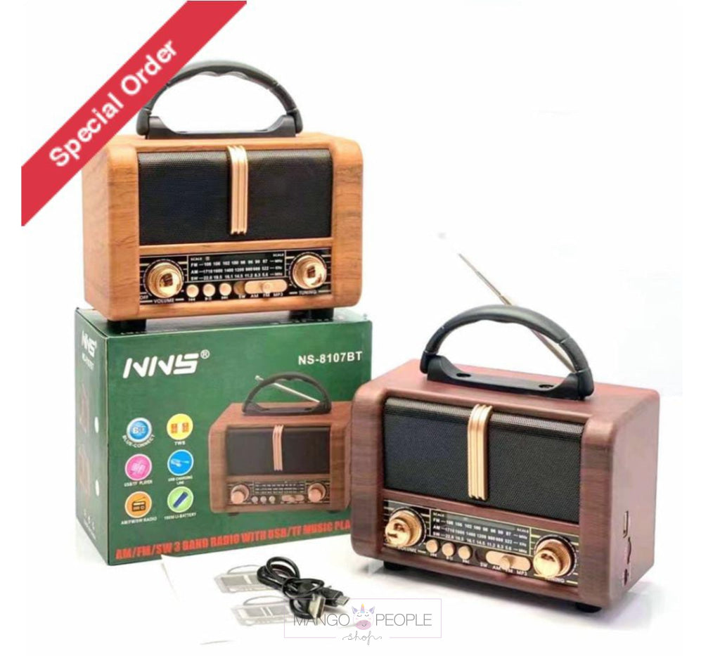Classic Wooden Style Easy Carry Handle Am Fm Radio Portable Bluetooth Wireless Speaker Speakers