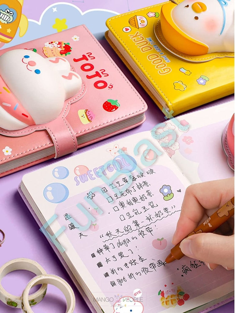 Cute 3D Squishy Pink Honey Rabbit Diary Notebook 100 Pages