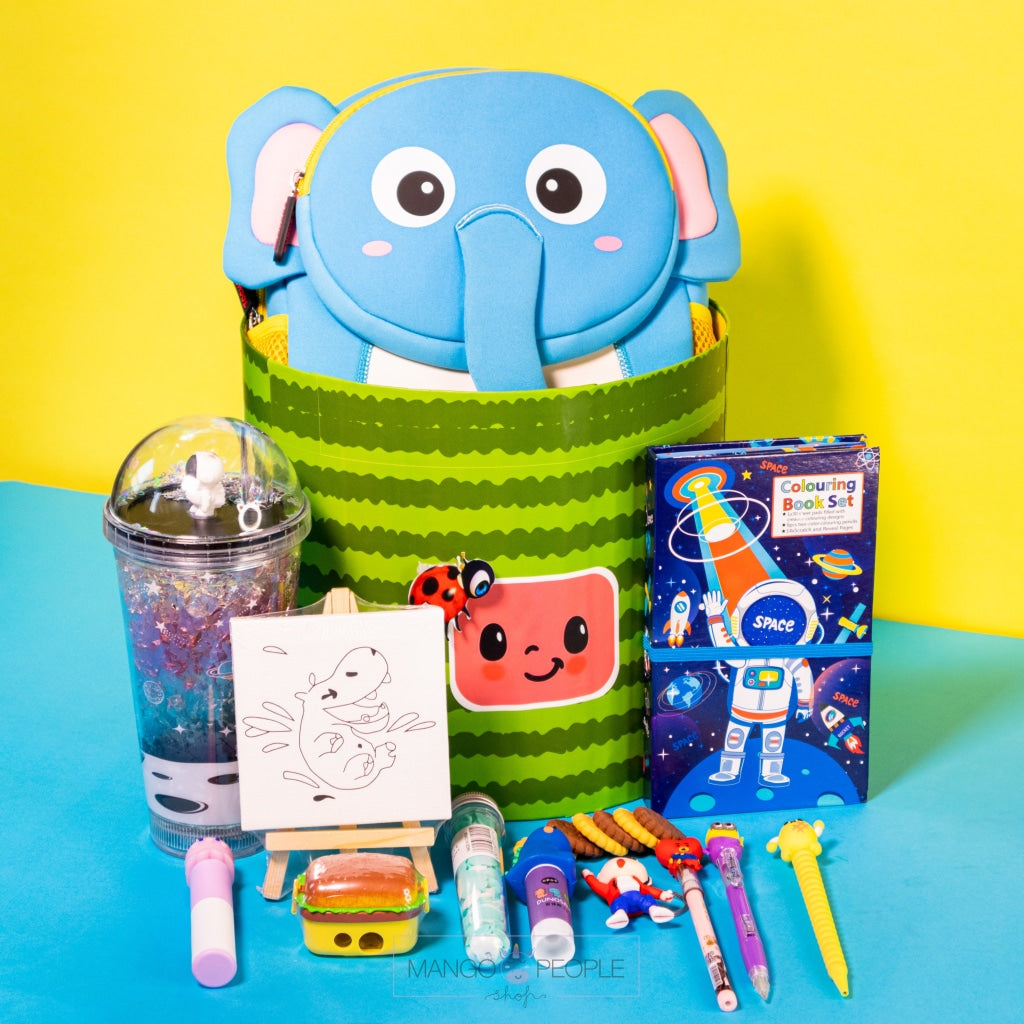 Cute And Adorable Elephant Design Bag Gift Hamper For Kids - Blue Bags