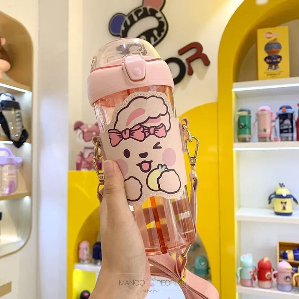 Animal Dual Compartment Water Bottle With Strap - 530Ml