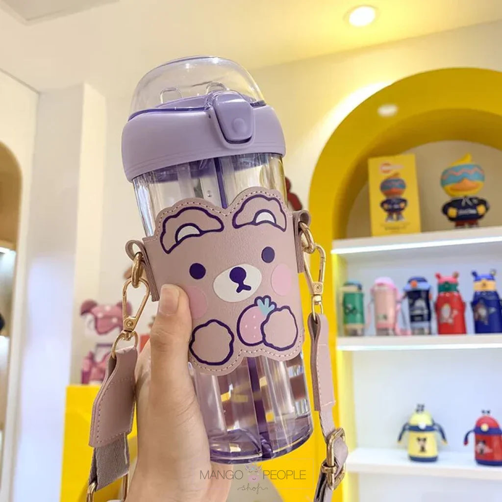 Animal Dual Compartment Water Bottle With Strap - 530Ml