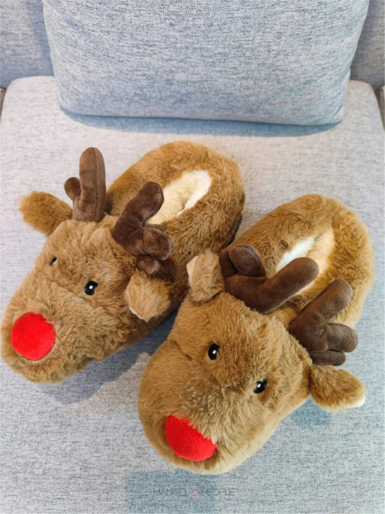 Cute Animal Reindeer Indoor Plush Slippers