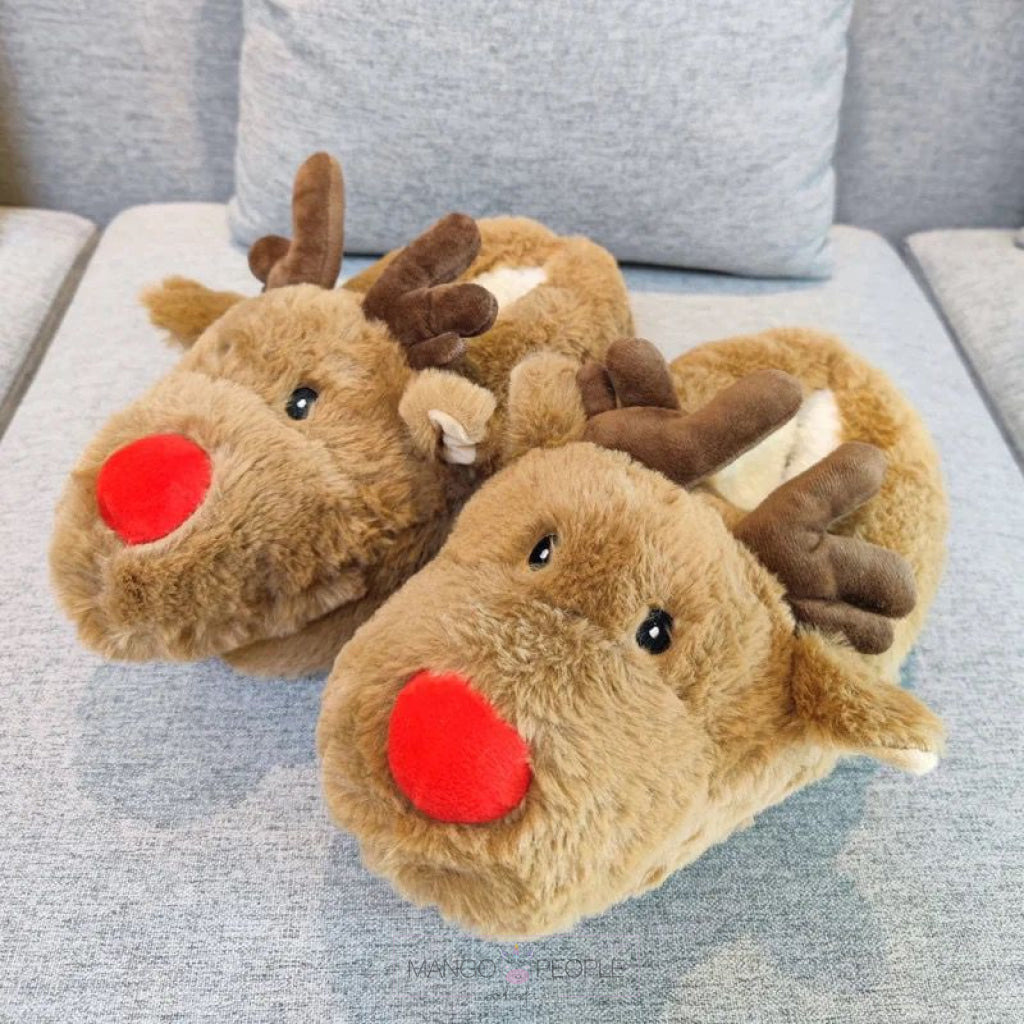 Cute Animal Reindeer Indoor Plush Slippers