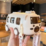 Load image into Gallery viewer, Cute Bear Baby Bus Tritan Plastic Water Bottle With Straw And Straps - 500Ml
