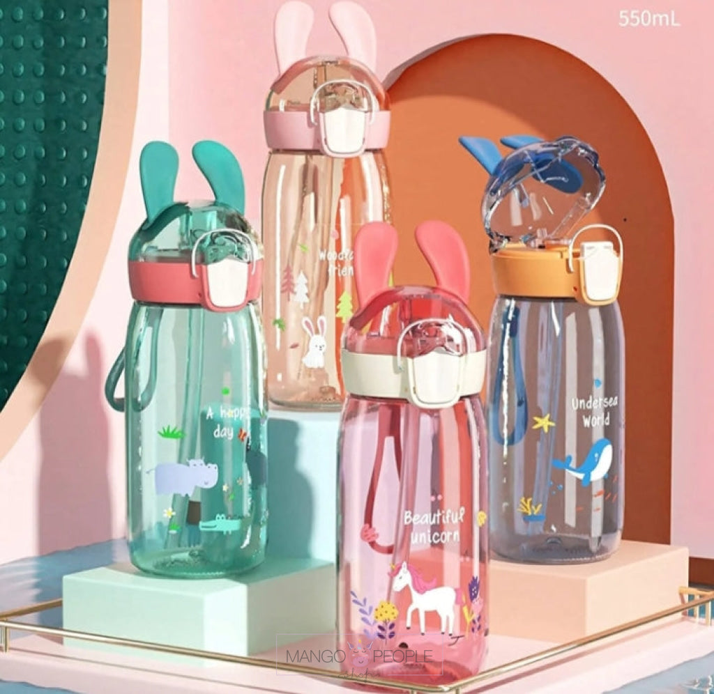 Cute Kids Plastic Water Bottles With Straw - 550Ml