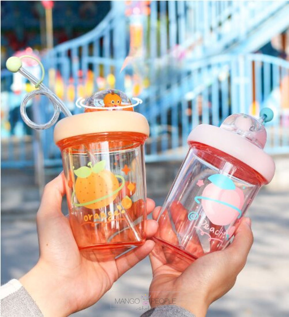 Fruit Design Water Bottle With Straw - 390Ml