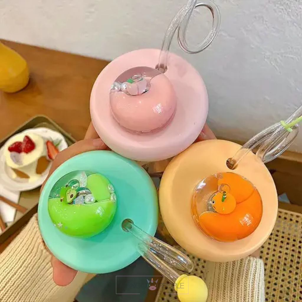 Fruit Design Water Bottle With Straw - 390Ml