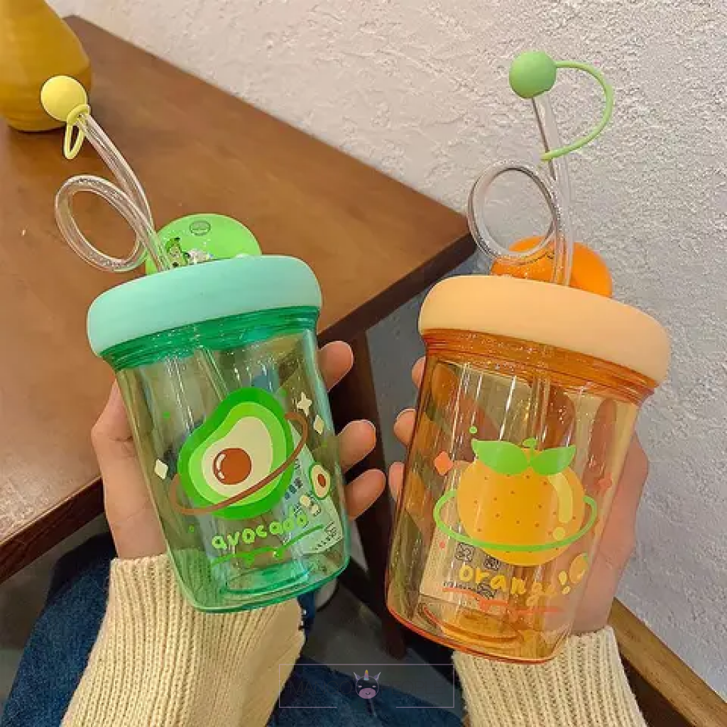 Fruit Design Water Bottle With Straw - 390Ml