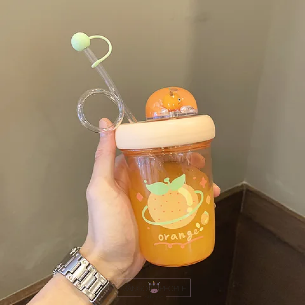 Fruit Design Water Bottle With Straw - 390Ml