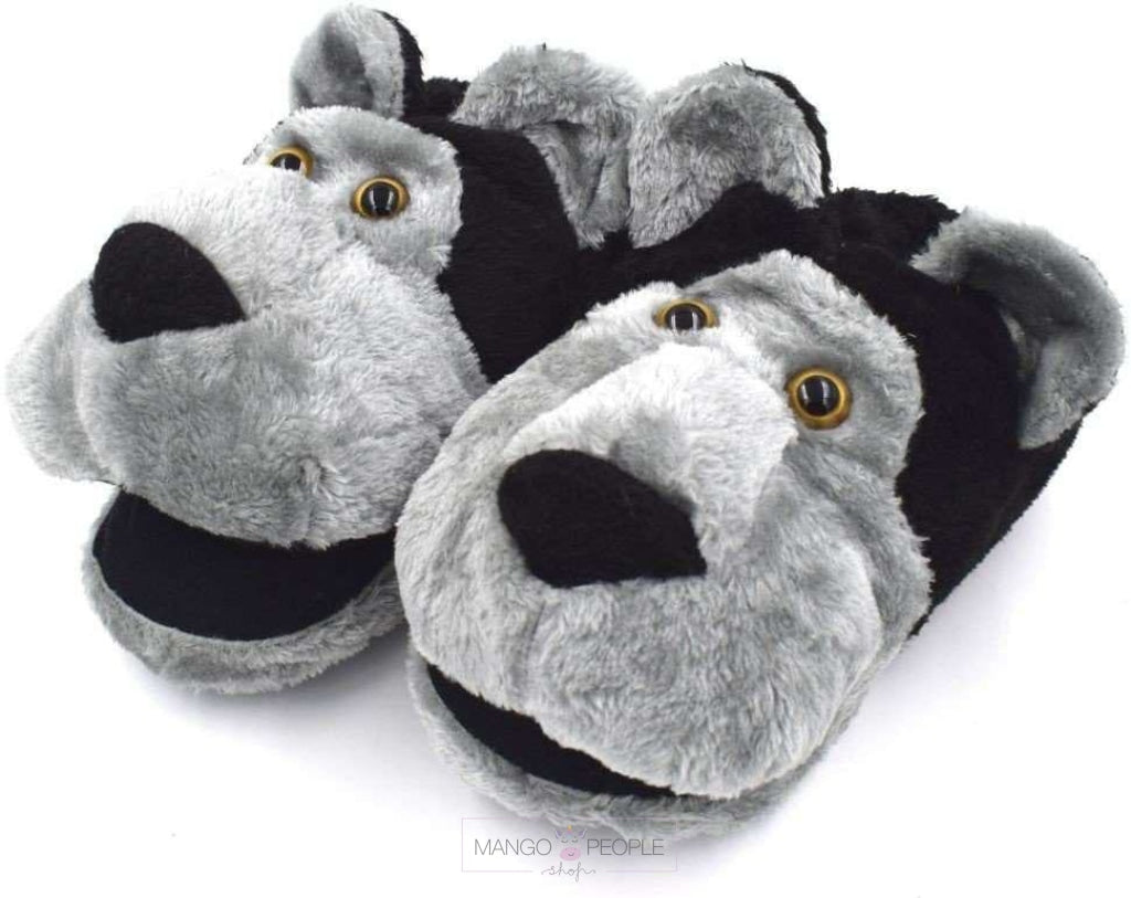 Cute Grey Black Dog Style Plush Shoes