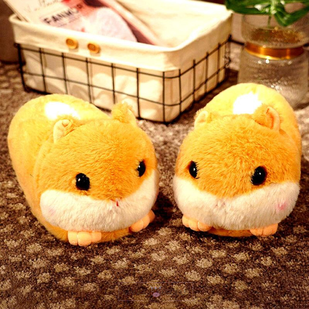 Cute Brown Hamster Animal Plush Slippers Design