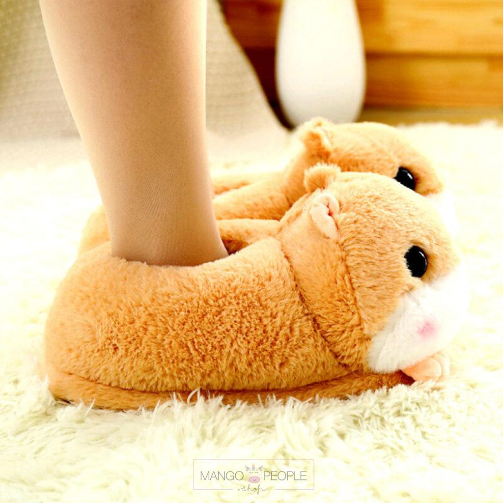 Cute Brown Hamster Animal Plush Slippers Design