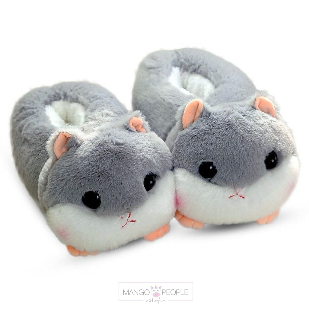Cute Hamster Plush Slippers Grey