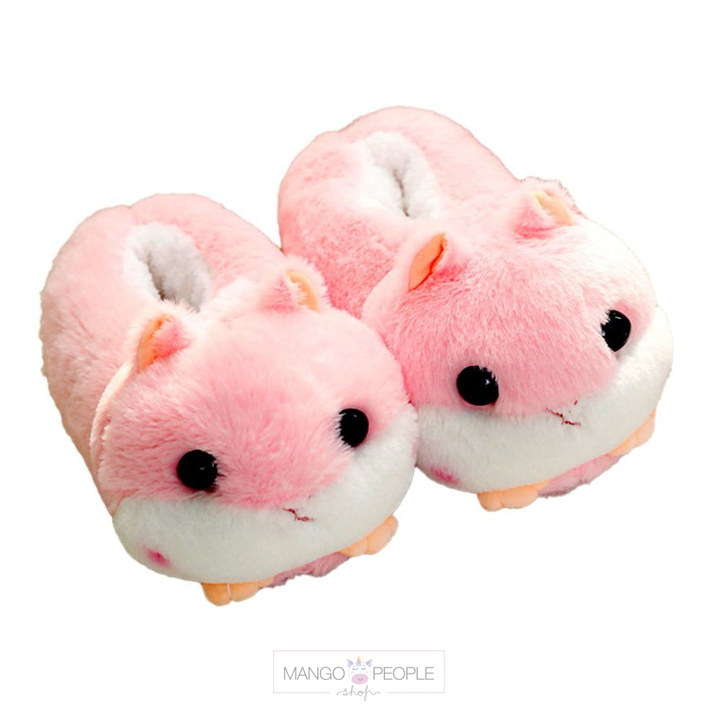 Cute Hamster Plush Slippers Pink