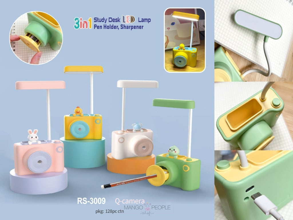 Cute Cartoon Led Camera Lamp With Sharpener And Pen Stand