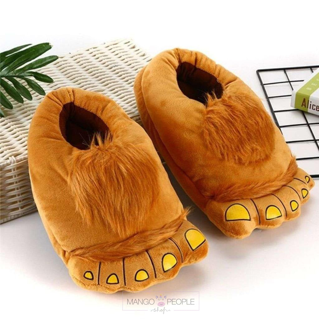 Brown Unisex Monster Feet Slippers Plush Shoes Fur Slipper