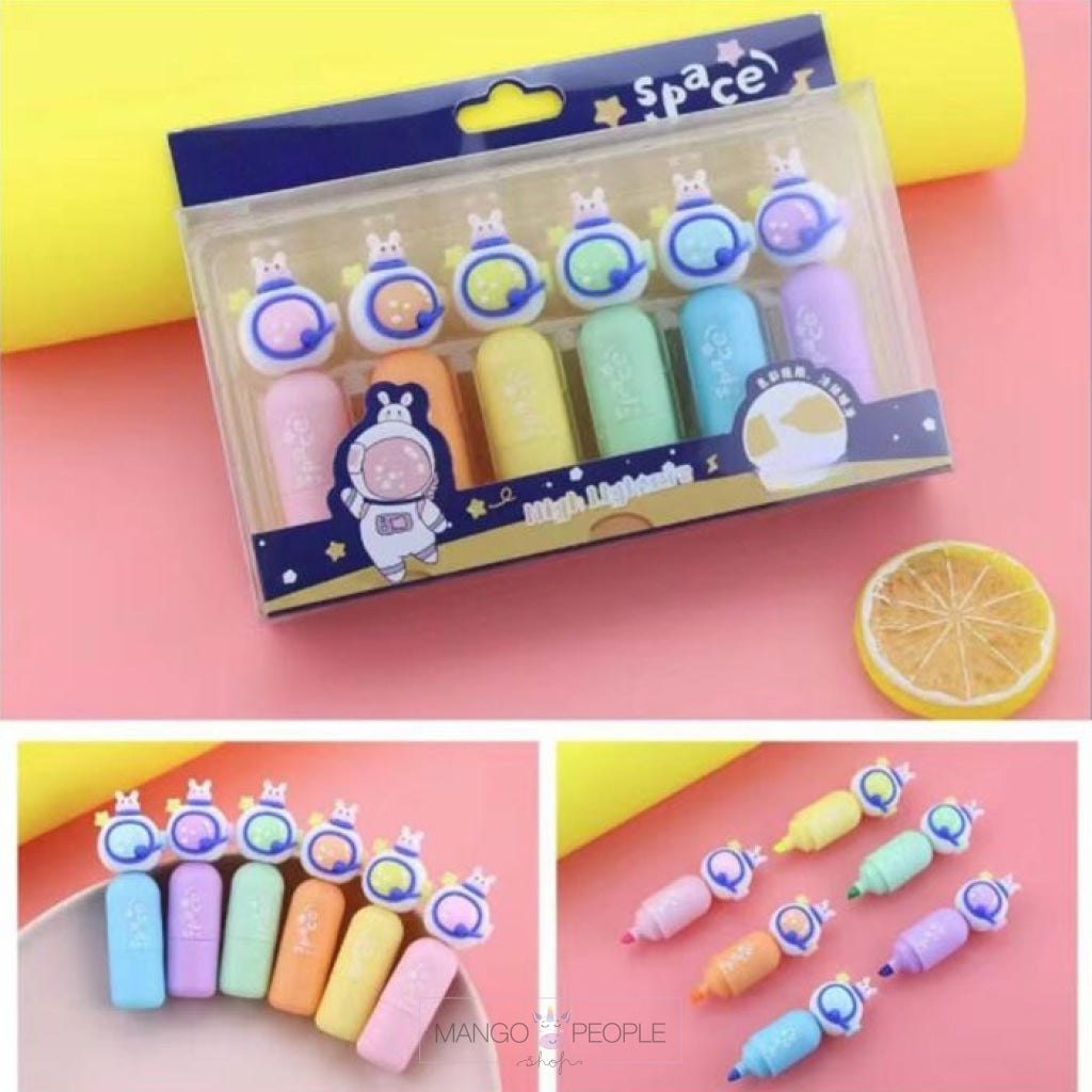Cute Pack Of 6 Space Theme Astronaut Head Highlighter Marker Pens Set Markers And Highlighters