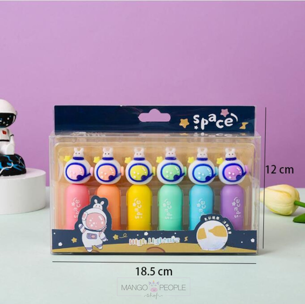 Cute Pack Of 6 Space Theme Astronaut Head Highlighter Marker Pens Set Markers And Highlighters
